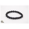 Image 1 : #166- NATURAL BLACK OBSIDIAN BEAD BRACELET 7.5"