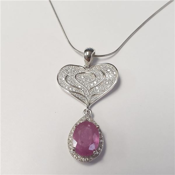 BZ1682-179 SILVER RUBY 16" NECKLACE