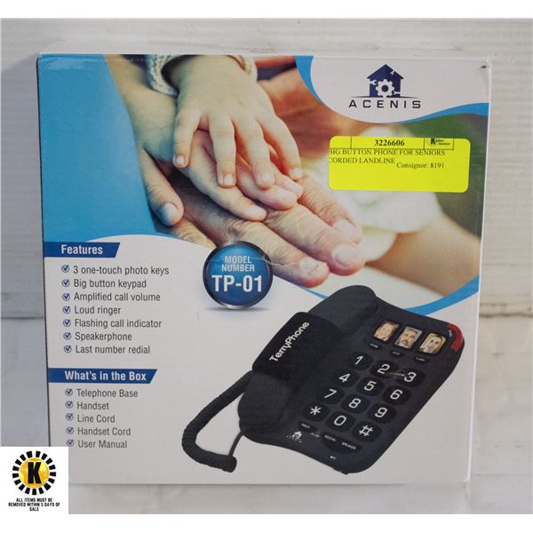 BIG BUTTON PHONE FOR SENIORS CORDED LANDLINE