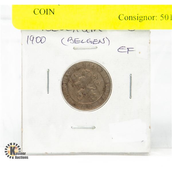 ANTIQUE 1900 BELGIUM 25 CENTS COIN