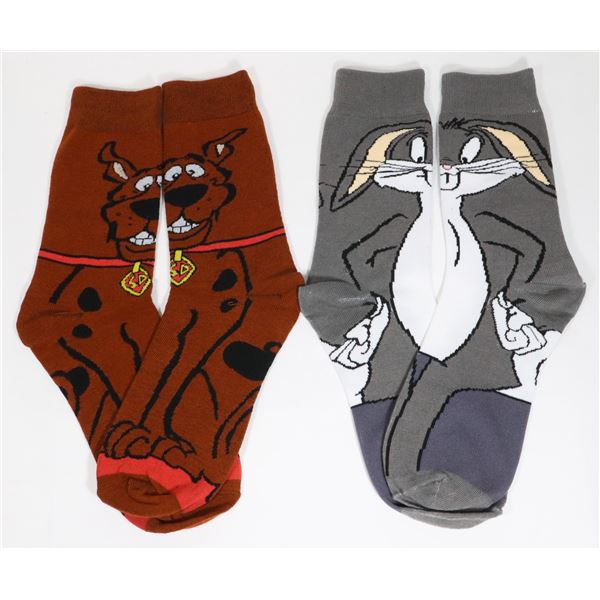 TWO NEW NOVELTY ADULT SIZE SOCKS. SCOOBY DO0 AND