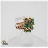 Image 2 : 10K YELLOW GOLD NATURAL BERYL EMERALD CLUSTER RING