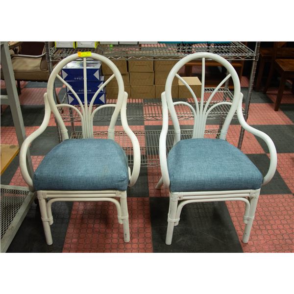 PAIR BENT WOOD ARMCHAIRS GREY SEAT COVERS