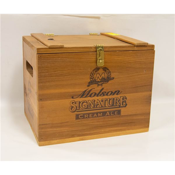 WOODEN MOLSON CREAM ALE BOX 12.5" WIDE X 10" TALL