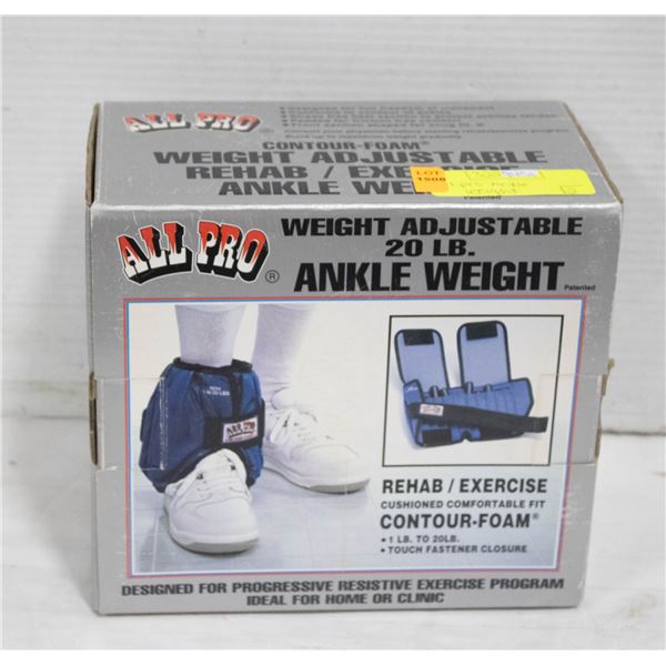 ALL PRO WEIGHT ADJUSTABLE 20LB ANKLE WEIGHTS