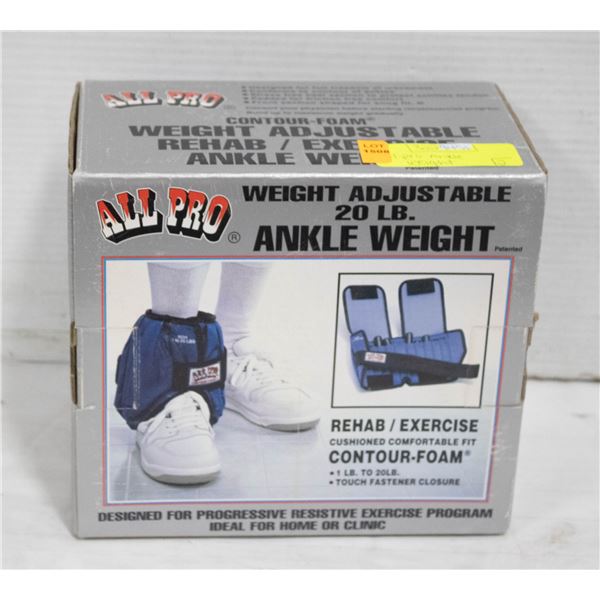 ALL PRO WEIGHT ADJUSTABLE 20LB ANKLE WEIGHTS