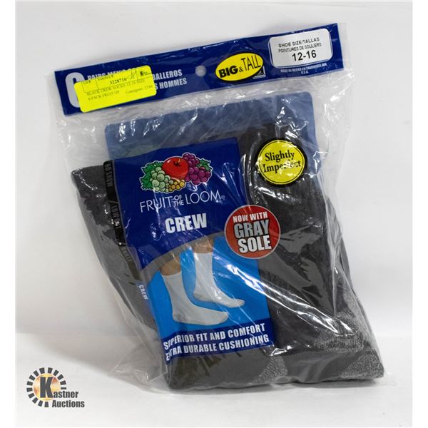 BLACK CREW SOCKS 12-16 SIZE 6-PACK FRUIT OF