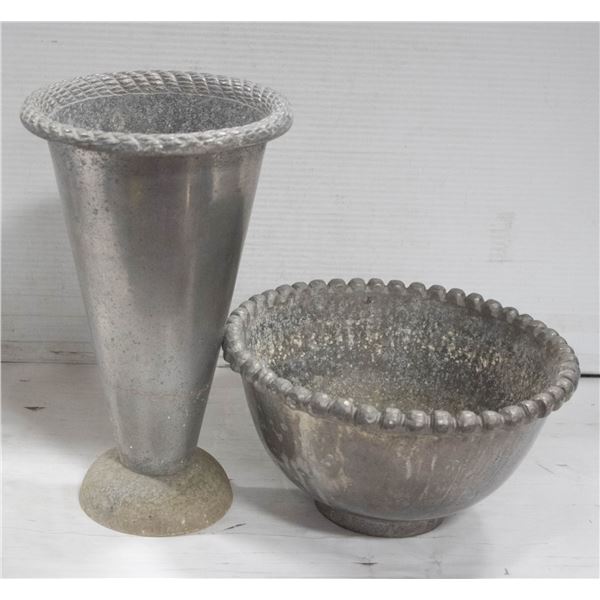 LOT OF 2 METAL FLOWER POTS