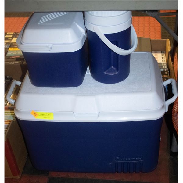 3 PIECE RUBBERMAID COOLER SET