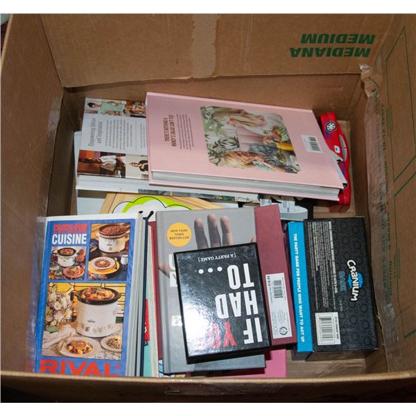 ASST BOX OF BOOKS & GAMES