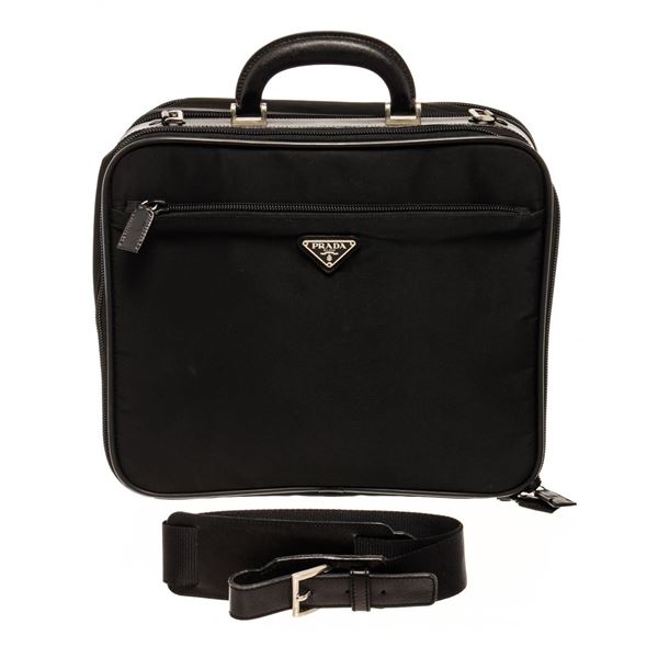 Prada Black Tessuto and Saffiano Leather Porta Computer Bag