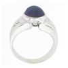 Image 8 : Mens Vintage 14K White Gold Bezel Star Sapphire & Diamond Florentine Finish Ring