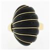 Image 3 : 14K Yellow Gold Black Onyx Polished Striped Wire Work Domed Scalloped Shell Ring