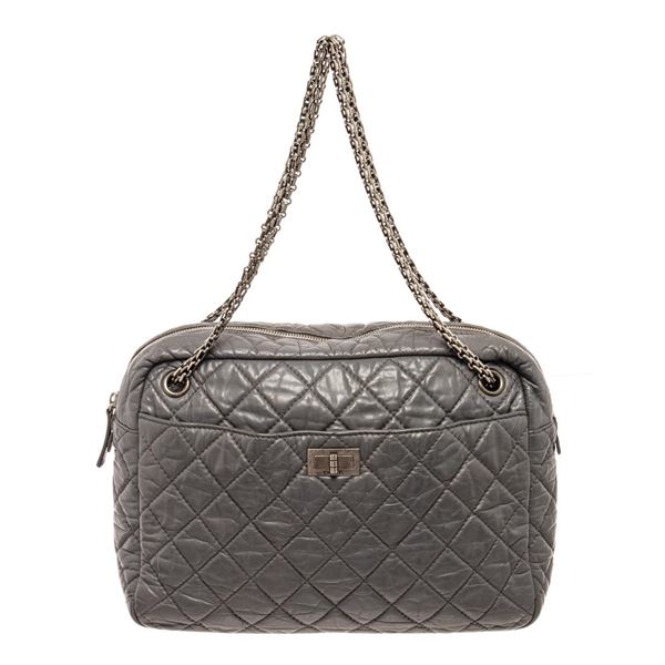 Chanel Grey Leather 2.55 Large Reissue Camera Shoulder Bag