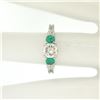 Image 4 : Classic Platinum 1.15 ctw GIA Round Brilliant Diamond & Emerald 3 Stone Ring