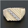 Image 2 : Men's Vintage 14k Yellow Gold .20 ctw Diagonal Pave Diamond Wide Ribbed Band Rin
