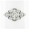 Image 2 : Antique Platinum 1.08 ctw GIA European Diamond Solitaire Sapphire Engagement Rin