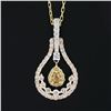 Image 3 : 18K Gold 1.20 ctw White & Yellow Diamond Open Teardrop Dangle Pendant w/ 18" Cha
