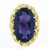 Image 4 : Vintage 18k Gold Elongated Oval Synthetic Alexandrite Solitaire Textured Ring