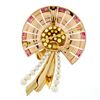 Image 2 : Retro Vintage 14k Gold Citrine Flower Red Stone Pearl Bow Ribbon Brooch Pendant