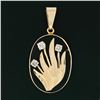 Image 2 : Large Vintage 14K Yellow Gold .44 ctw Diamond & Onyx Tulip Flower Bouquet Pendan