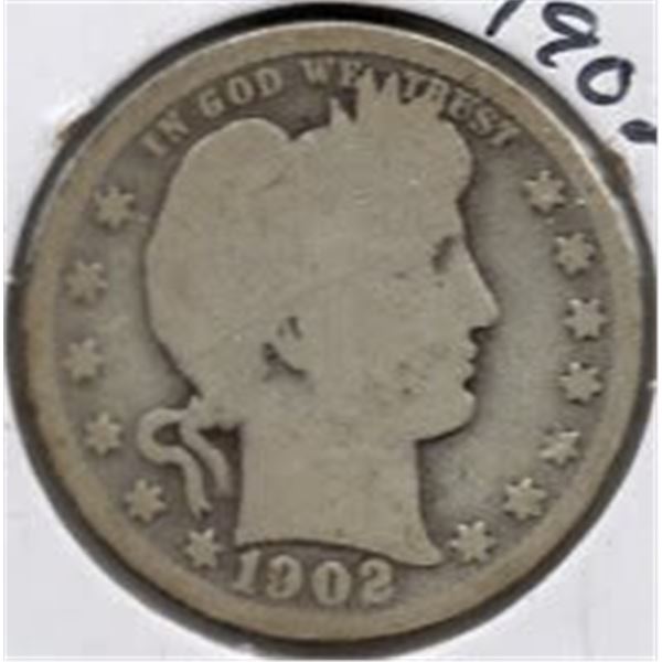 1902-S Silver Barber Quarter