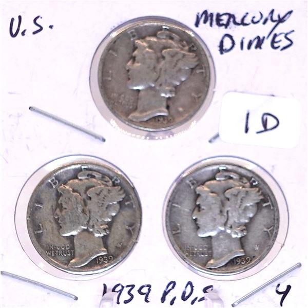 1939 P, D, S, Mercury Dime