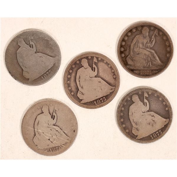 1874/1875 Seated Liberty Half Dollars (5) [184646]