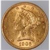 Image 1 : U. S. Liberty Head $5 Gold: 1905 [183570]