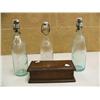 Image 1 : 3 porcelain top soda bottles and small oak box (194)