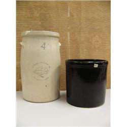 2 crocks, 1 marked Lowell Pottery company (194)