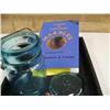 Image 3 : Collection of pottery marbles, book on Antique marbles and green glass jar reading Banner on front (