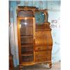 Image 1 : Fabulous American Quarter Sawn oak drop front desk, 3 drawer, shaped beveled mirror with lion's head