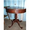 Image 1 : Round American lamp table, circa 1920 with ornate base and 1 drawer, mahogany finish (2)