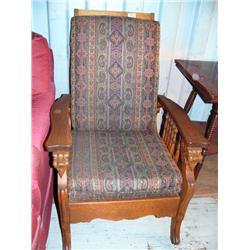 American oak reclining Morris chair with lion's head handles (2)