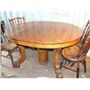 Image 1 : Beautiful round oak American table with 1 leaf and single pedestal, unusual carved legs (2)