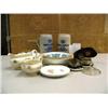 Image 1 : Hobnail glasses, white and clear milk glass dish, serving dishes, stereophonic viewer, 2 beer steins