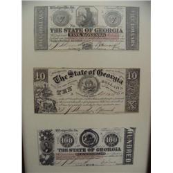 Collection of Civil War money GA $5, $10, $100 - Authentic, signed notes - confederate treasury - ma