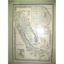 Double matted and framed County map of State of California dated 1879 by S. Augustus Mitchell  (194)