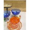 Image 2 : 2 pieces of orange carnival glass, sterling silver dish with etch glass tray, rare cobalt blue depre