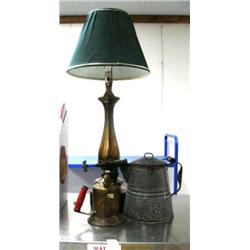 Copper torch circa 1900, granite wear coffee pot, lamp (2)