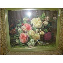 Beautiful antique framed floral picture (199)