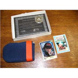 Lot of Jeff King memorabilia: 2 signed cards, booty for dog, Jinx Breaker Medallion - pure silver me