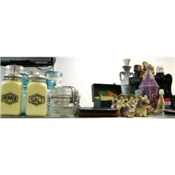 Collectors: bottles, bells, brass easel, collectors cards, collectors card album and cards with cats