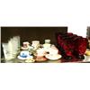 Image 1 : Ruby red glass, etched glasses and cups and saucers (189)