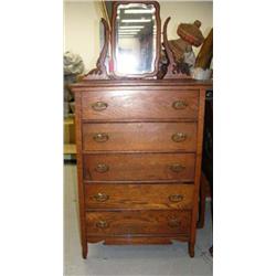 American oak high boy dresser with mirror (2)