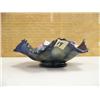 Image 1 : Cobalt blue fluted carnival glass bowl with grape design (194)