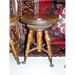 American ash ball and claw foot piano stool (199)