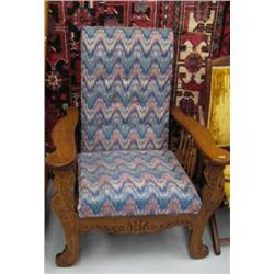 Outstanding extremely rare American reclining Morris chair with pressed wood design of Victorian wom