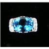Image 1 : Blue topaz and diamond lady's rings, 14K white gold, topaz: oval faceted, approx 4 carats, clarity t